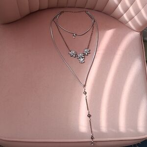 Elegant Silver & Gold Layered Necklace with Floral Pearl Accents